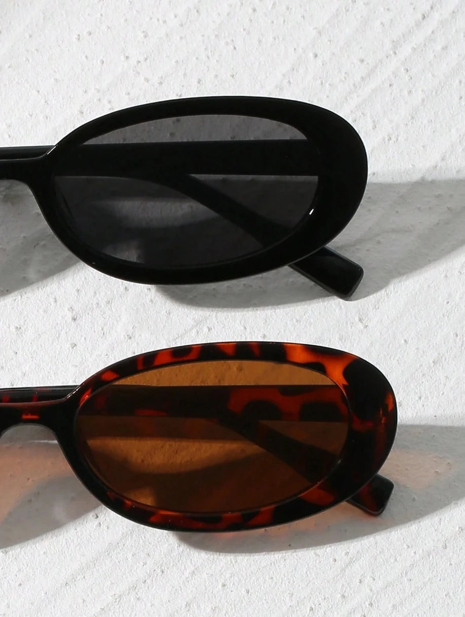 1/2pcs Vintage Small Frame Oval Shaped Sunglasses Outdoor Travel Beach Holiday UV Protection Eyewear Fashionable Shade Glasses
