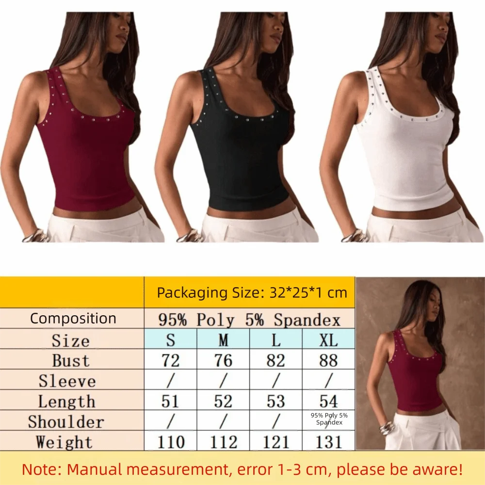 Fashion Y2K Crop Top Diamond Inlaid Cotton Sleeveless Vest Elegant Tight Fitting Camisoles Summer