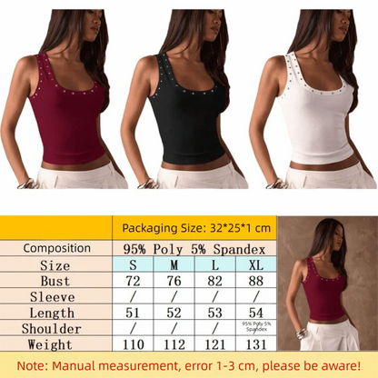 Fashion Y2K Crop Top Diamond Inlaid Cotton Sleeveless Vest Elegant Tight Fitting Camisoles Summer