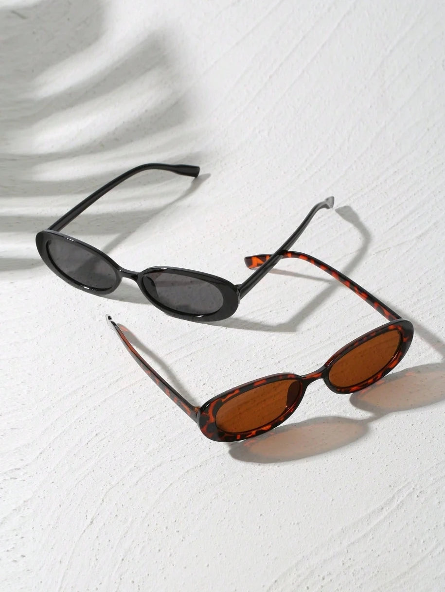 1/2pcs Vintage Small Frame Oval Shaped Sunglasses Outdoor Travel Beach Holiday UV Protection Eyewear Fashionable Shade Glasses