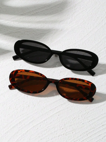 1/2pcs Vintage Small Frame Oval Shaped Sunglasses Outdoor Travel Beach Holiday UV Protection Eyewear Fashionable Shade Glasses