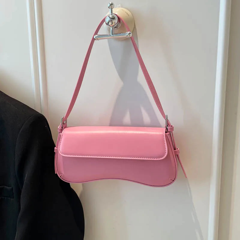 Urban Minimalist Pure Color PU Hinge Cover Underarm Bag Fashion New Ladies Single Shoulder Bag 2025 Trendy Commuter Bag